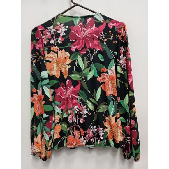Boston Proper Womens BOHO Top Medium Multi Floral Faux Wrap Long Sleeve Carrier - Picture 7 of 8